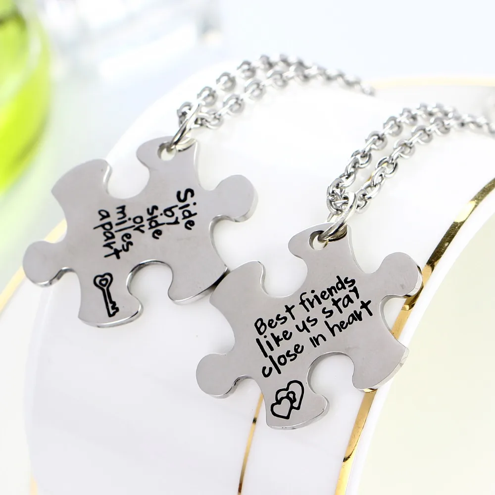2PC Best Friends like Us Stay Close In Heart Stainless Steel Puzzle Pendant Necklace Jewelry Women Friendship Necklaces | Украшения и