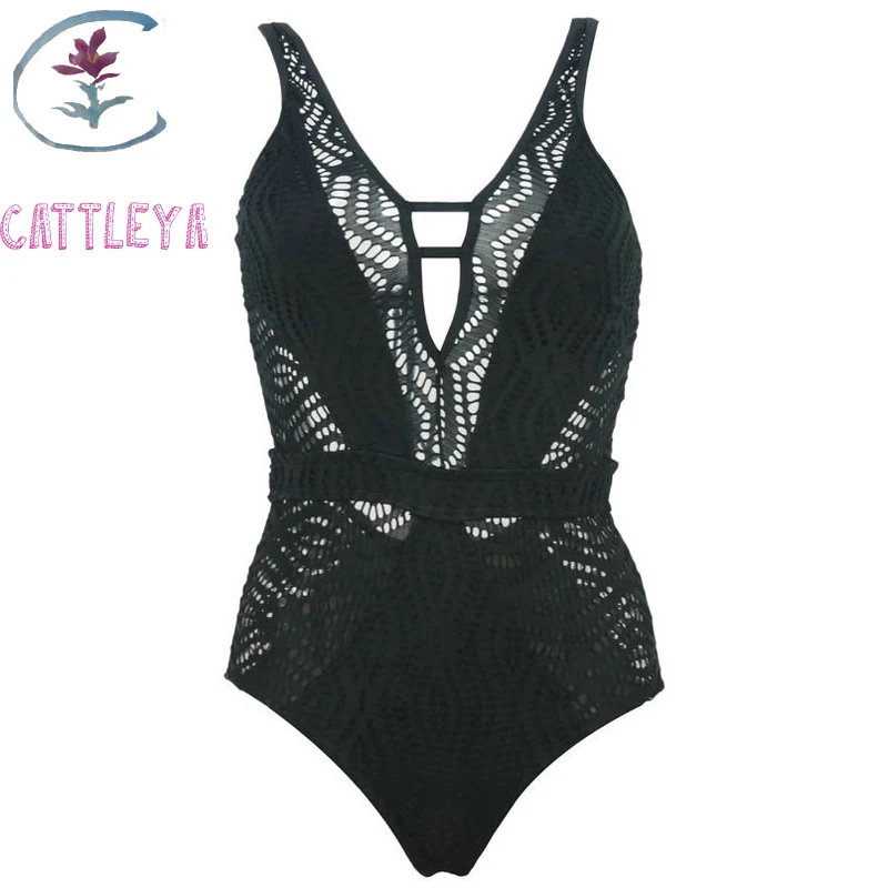 CATTLEYA сексуальный цельный купальник женский кружевной бандаж 2017 полый открытая