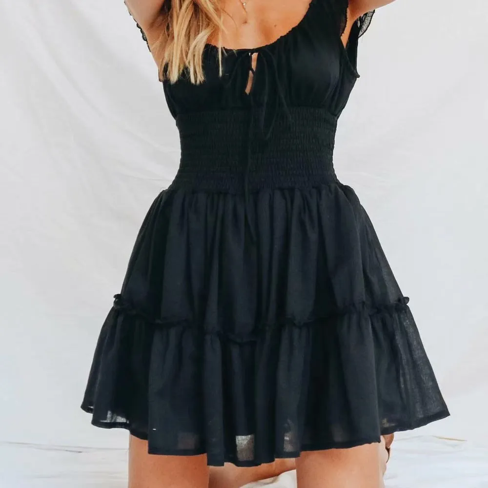 Женское кружевное платье с оборками на завязках Пляжное и воротником резинке