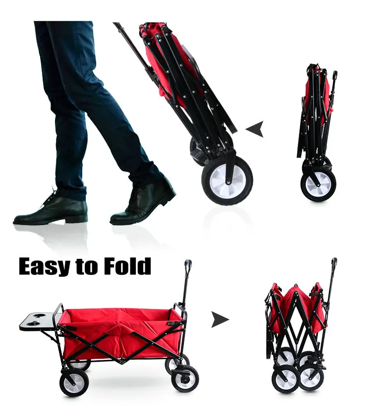 Upgrade Household Portable Shopping Cart with Table, Steel Frame Outdoor Camping Cart, Folding Utility Wagon with Side Table