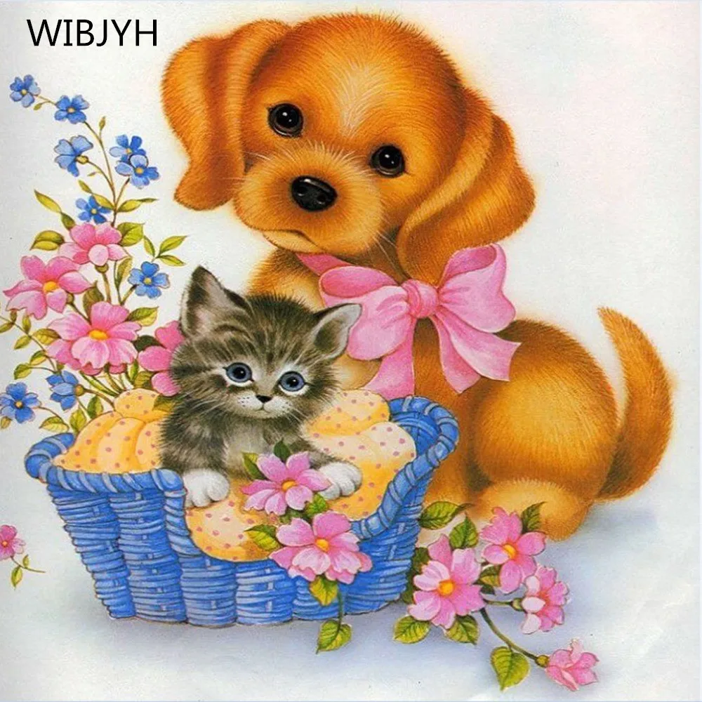Горячая продажа Полный Бриллиантовая мозаичная фигурка животного собака и кошка