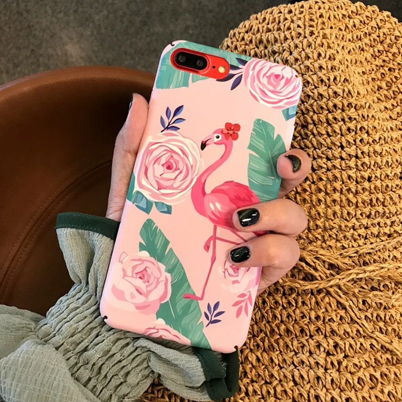 

Милый мультяшный розовый чехол для телефона с фламинго, цветами, листьями для iPhone 6, 6s, 7, 8 Plus, модный жесткий Тонкий чехол из поликарбоната с т...