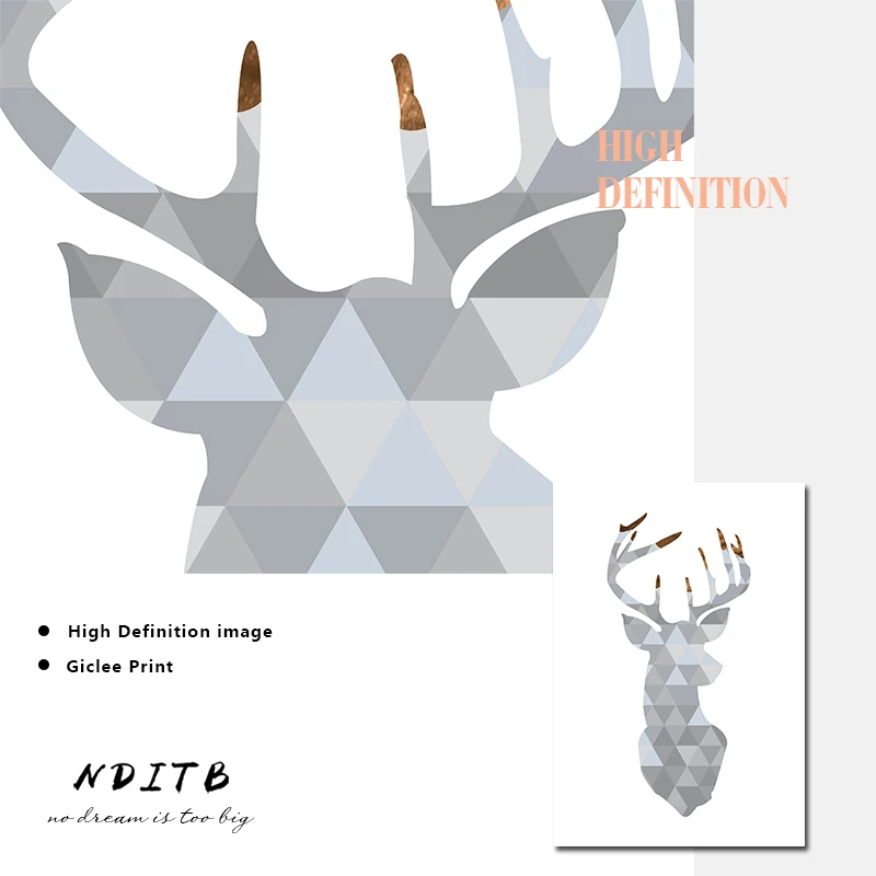 NDITB Deer Head Geometry Abstract Painting Wall Art Canvas Posters and Prints Nordic Style Decoration Picture Modern Home Decor | Дом и сад