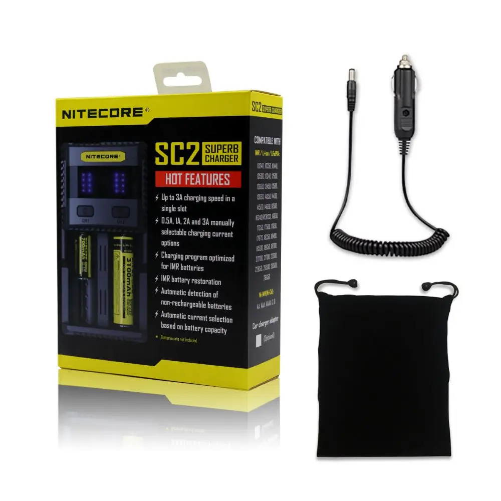 SC2 Bag Car Charger NITECORE SC2 SC4 Зарядное устройство интеллигентая(ый) Батарея выход USB зарядного устройства 3A для LiFePO4 литий Iion металл-гидридных или никель-гидридных и никель-кадмиевых типов аккумуляторов 18650 10340 10350 10440 - Цвет: SC2 Bag Car Charger