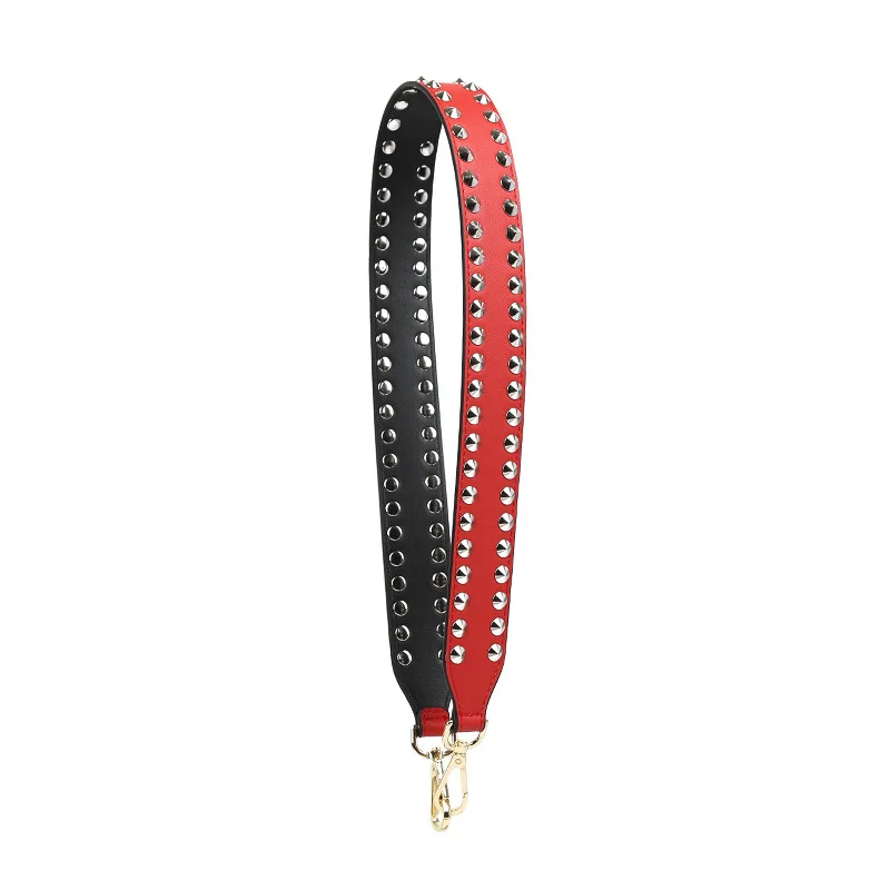 Red Black silver riv Модная сумка с заклепками в стиле панк, Сменный ремень на плечо, Сумка с ремнем 90 см, цветная кожаная сумочка с ручками, Женская сумочка, ремни, аксессуары - Цвет: Red Black silver riv