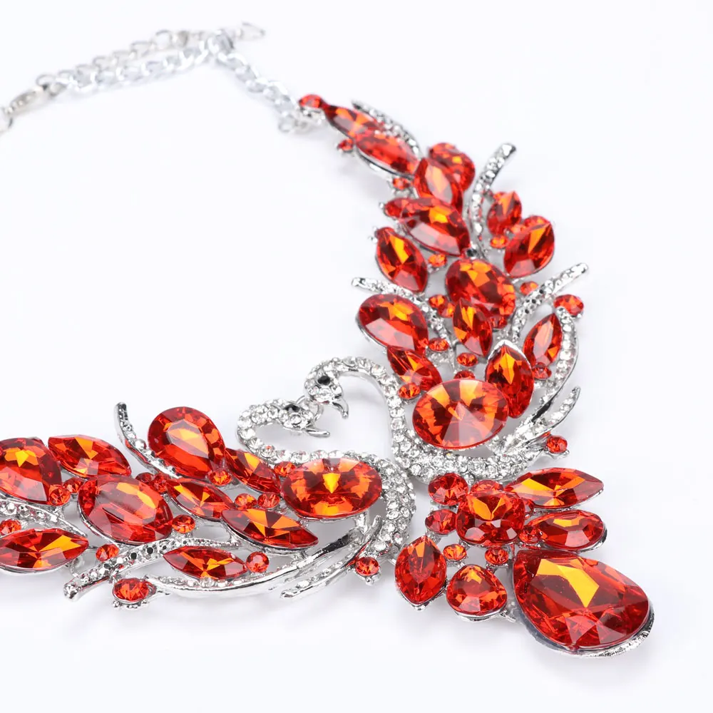 Женский ювелирный комплект из колье и серёг цинкового сплава|necklace earring|red crystalcrystals