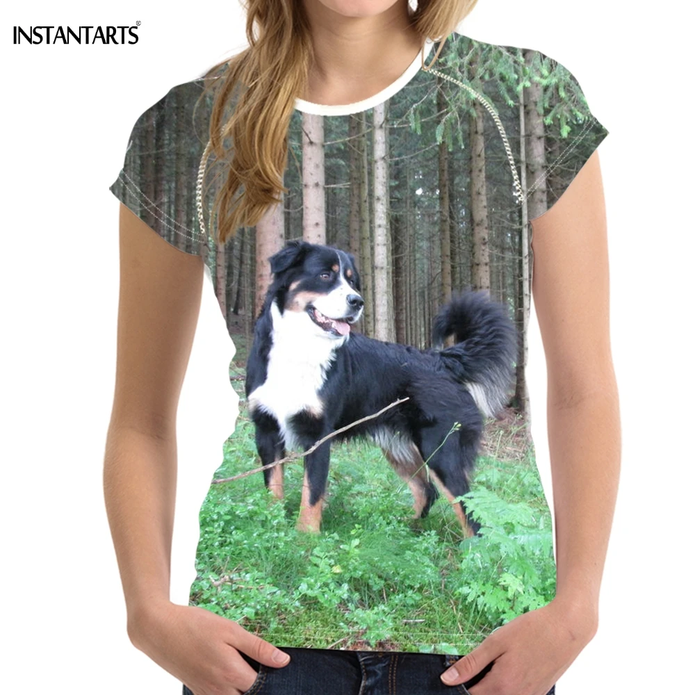 INSTANTARTS/Повседневная футболка для женщин забавная 3D Футболка с принтом Бернской