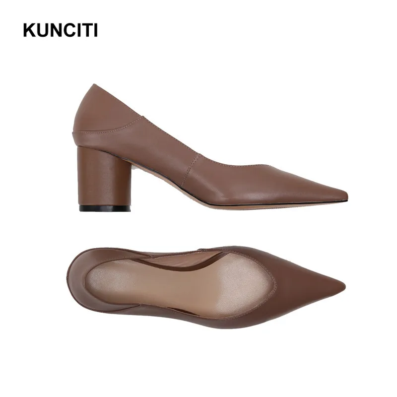 KUNCITI/ женские туфли на высоком каблуке; женские туфли-лодочки с острым носком; итальянская обувь в европейском стиле; офисные мокасины из натуральной кожи; G942