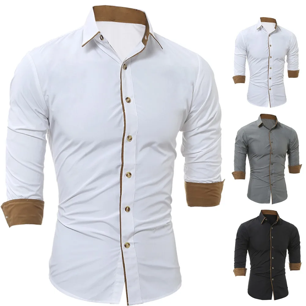 Весенняя Мужская Повседневная рубашка свободная от морщин с длинными рукавами и