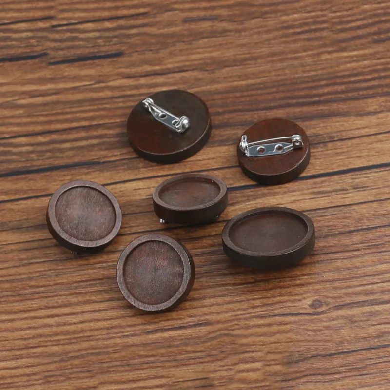 10 шт. античный коричневый пустой дерево Кабошон Базовые параметры брошки 20 25 мм круглый ободок лоток Diy нержавеющая сталь булавка для изготовления ювелирных изделий