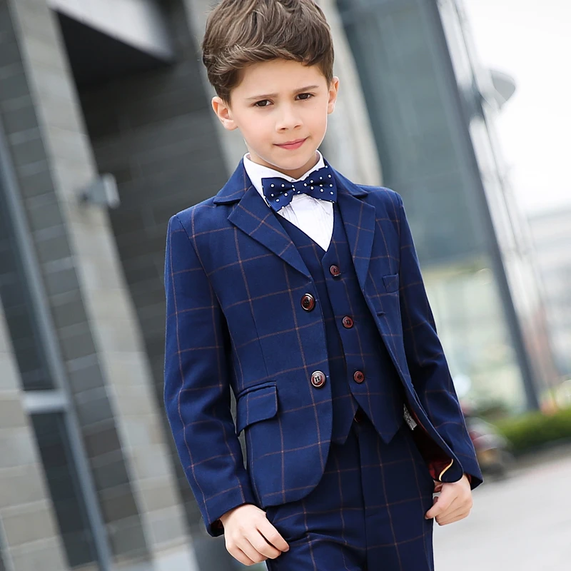 Flower Boys Formal School Suit for Weddings Child Blazer Shirt Vest Pants Tie 5pcs Tuxedo Kids Prom Party Dress Clothing Set | Детская