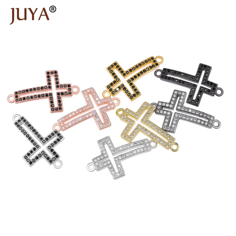 

Supplies For Jewelry Cross Charm Connectors DIY Bracelets Accessories Copper Micro Pave Zirconia Jewelry Findings Components