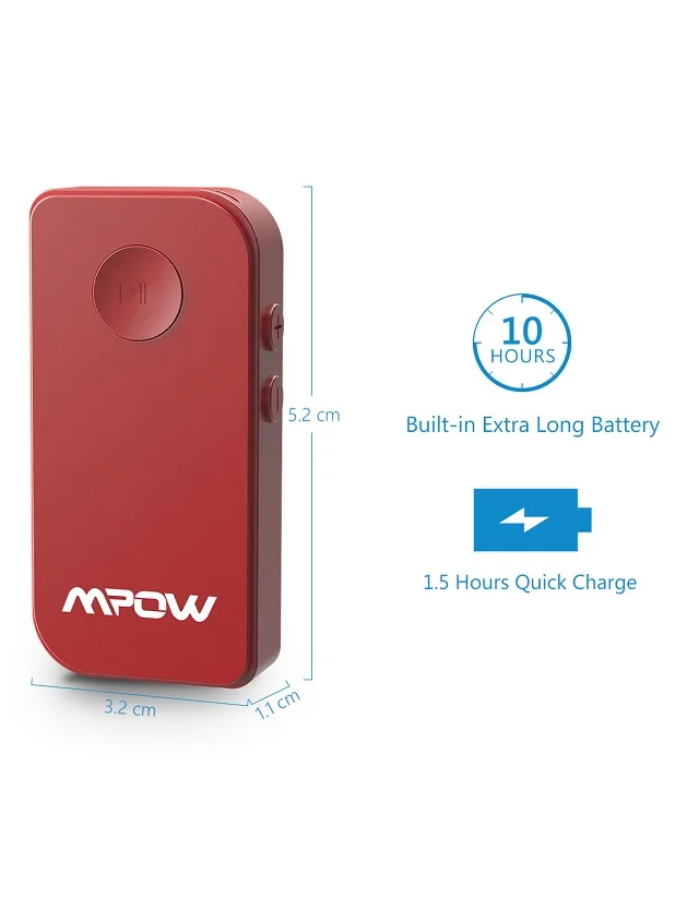Красный Mpow Модернизированный Bluetooth беспроводной 5,0 приемник аудио адаптер Bluetooth автомобильный комплект для музыки Hands-free вызов автомобильная стереосистема - Цвет: Красный