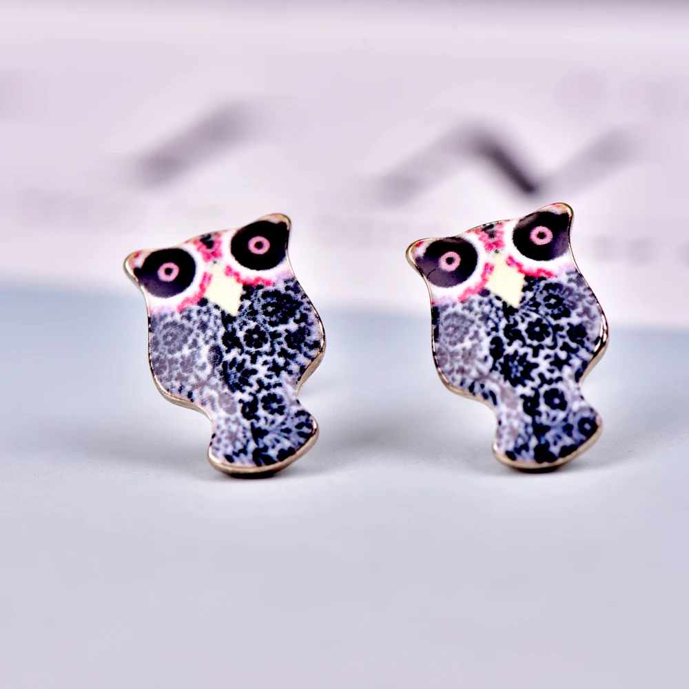 Josbores Cute Little Oil Colorfully Owl Stud Earrings for Women Lovely Cartoon 3D Animal Ear Cuff Fashion Jewelry | Украшения и