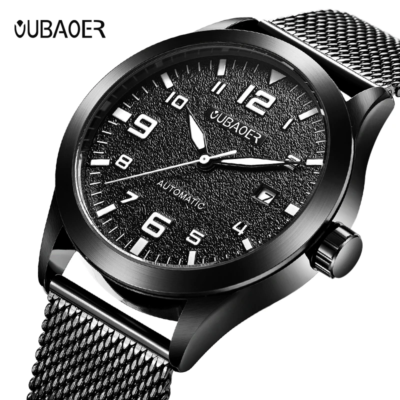 Men's watches OUBAOER automatic mechanical watch leather clock casual business watch top brand sports watch relogio masculino