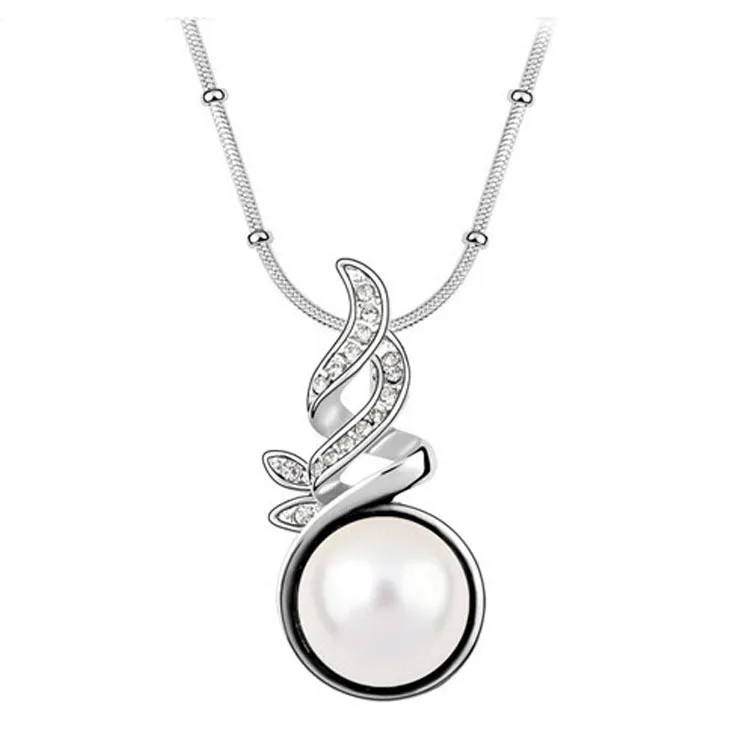 Wholesale High Quality Austrya Crystal Simulated Pearl Pendant Necklace Silver Plated Fashion Jewelry Wedding Bridal For Women | Украшения