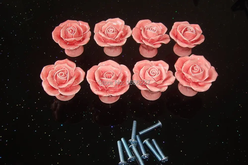 Декоративная розовая керамическая ручка для двери, шкафа или ящика в стиле винтаж - HD017.