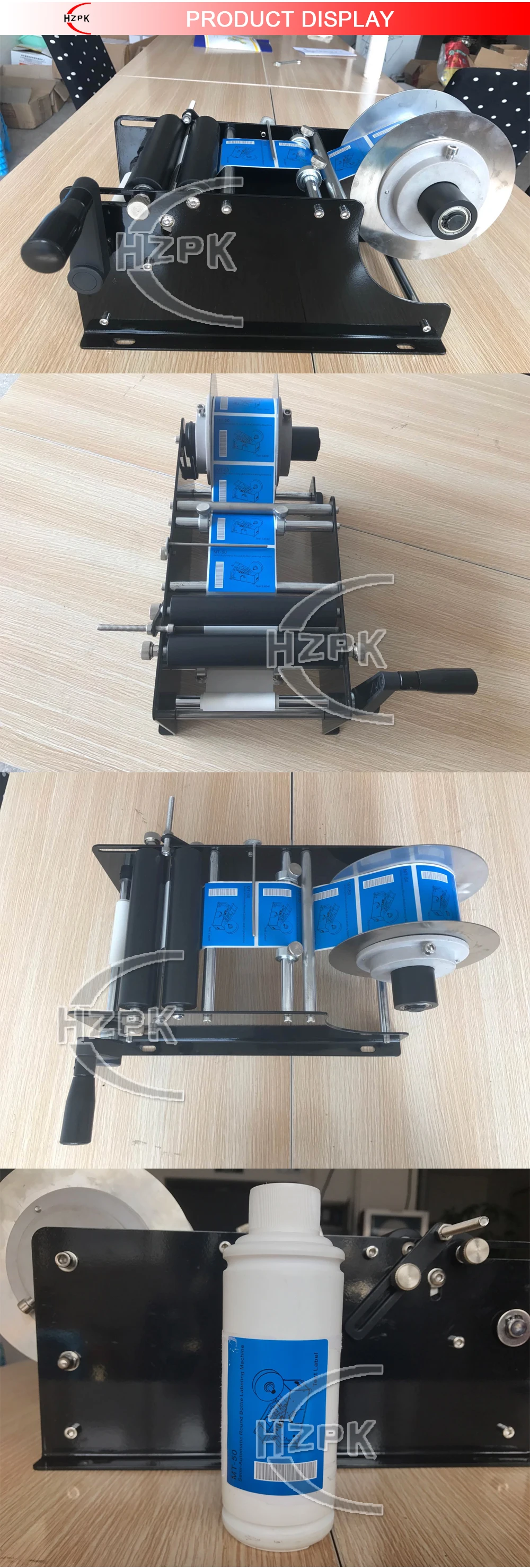 HZPK круглая бутылка ручная маркировочная машина для маленькой бутылки Полная ручная силовая Этикетировочная машина легко использовать рулон маркировочных наклеек