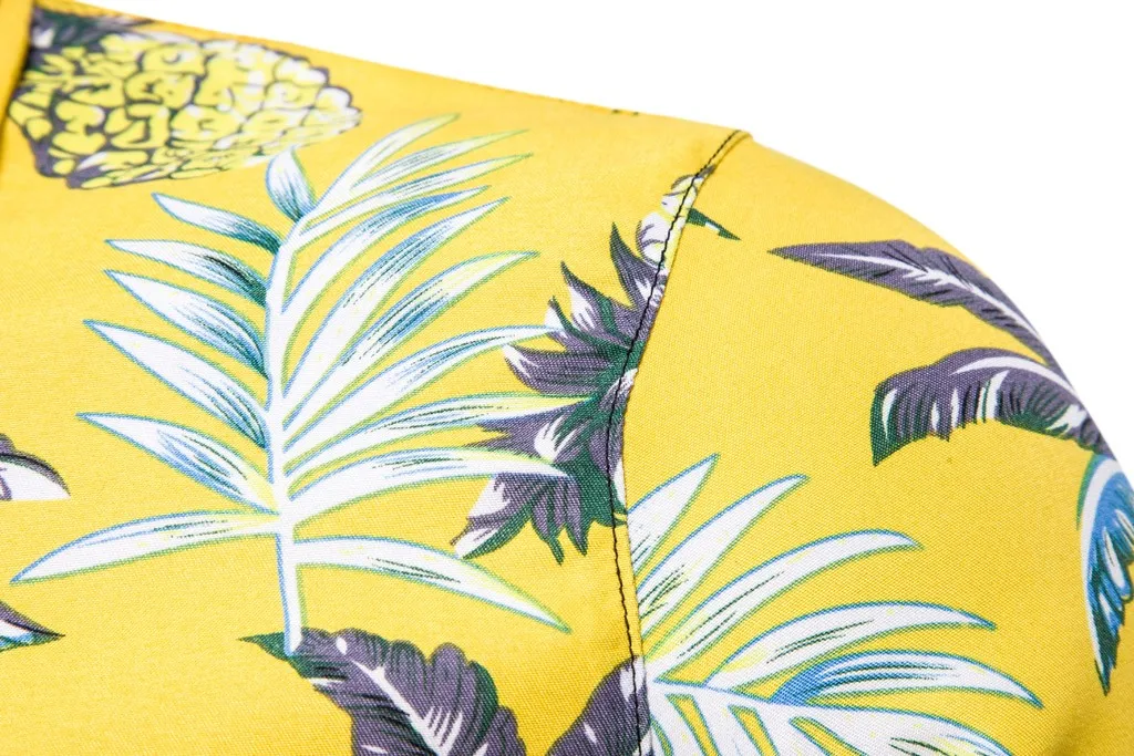 Популярная модная мужская летняя Гавайская хлопковая желтая Базовая рубашка с