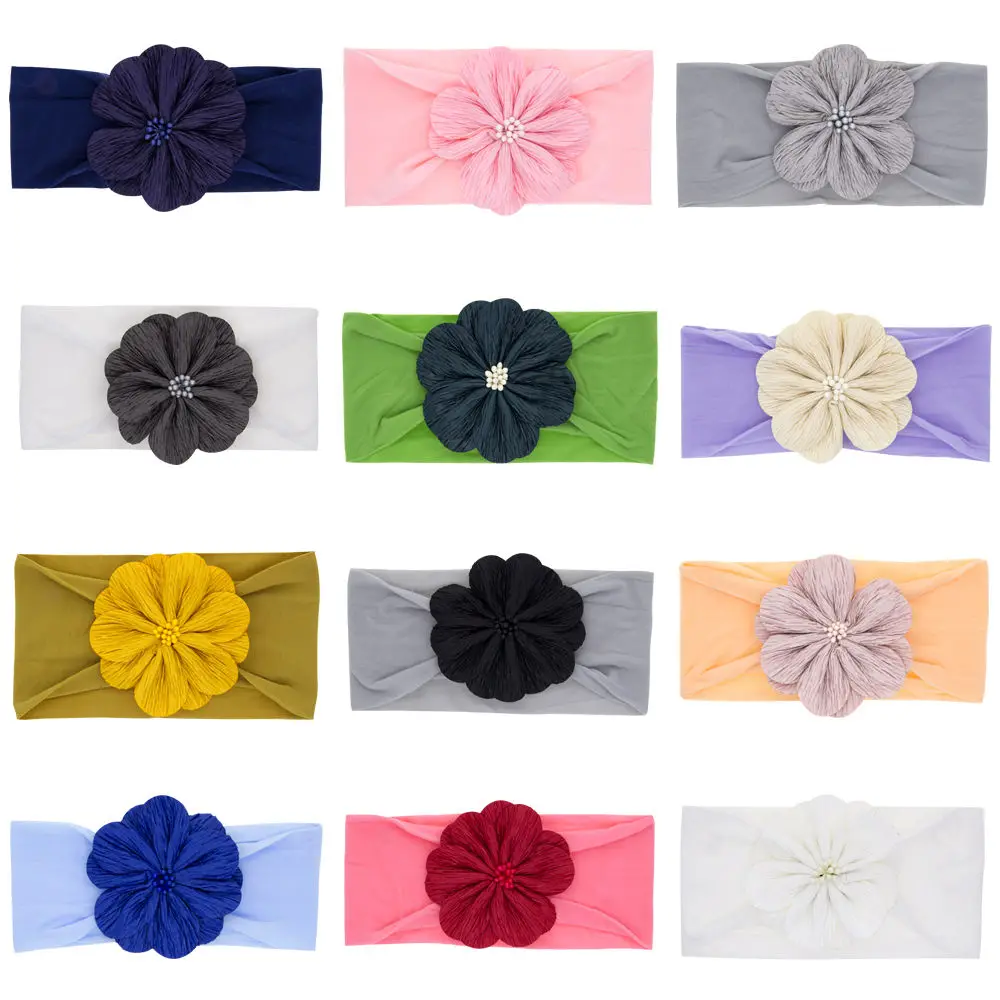 Wide Nylon Baby Headband Big Flower Headbands One Size Fits All Headwrap Newborn shower gift Infant Head Wrap HB378S | Детская одежда и