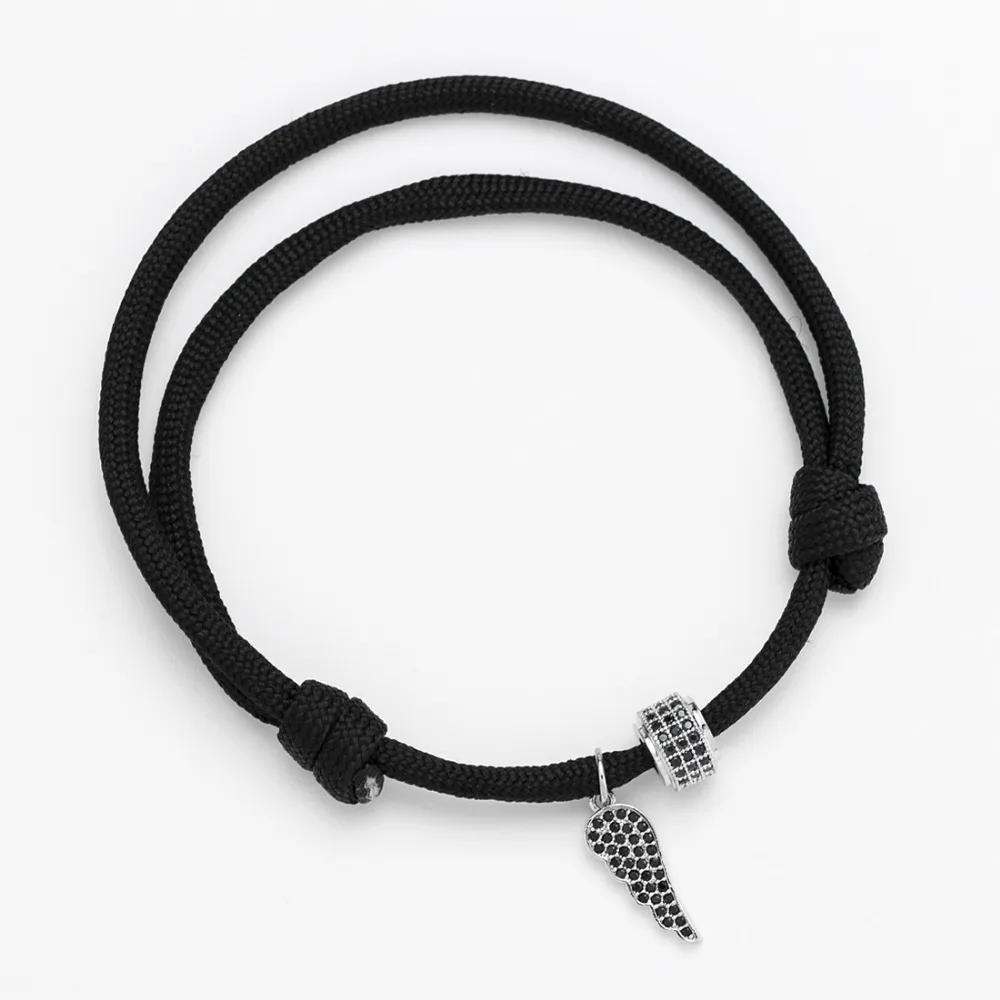 Exweup 18cm Braided Bracelet Silver Angel Wing Charm For Women Handmade Black/red/grey Cool Chain Bracelets Adjustable Jewelry | Украшения