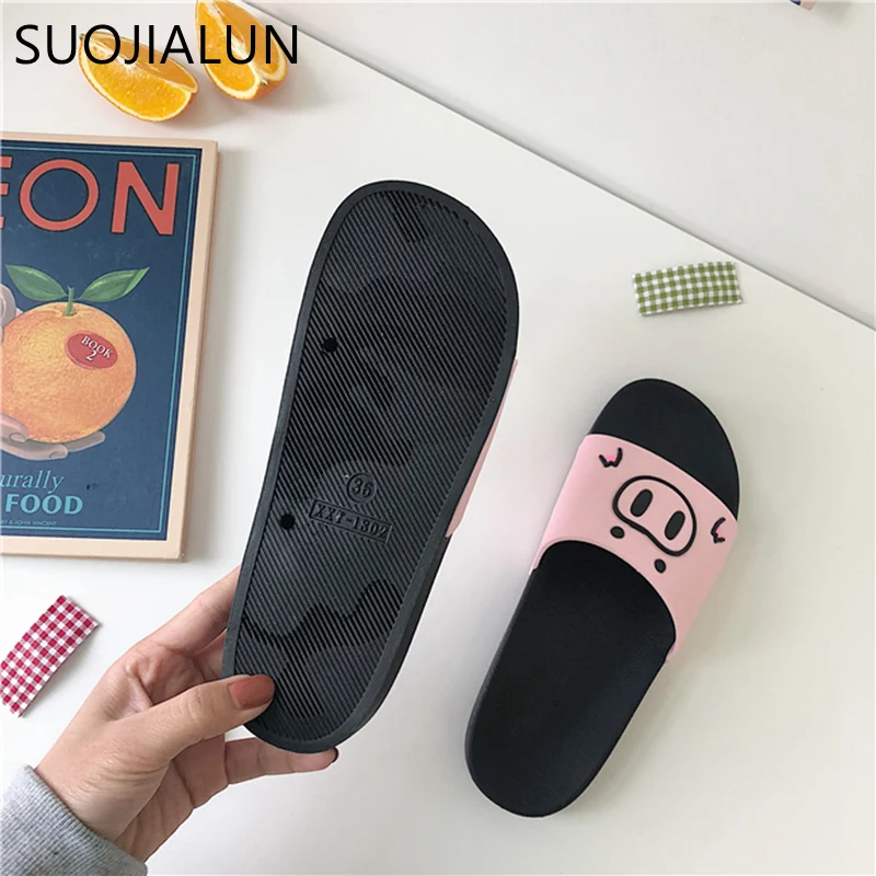 SUOJIALUN/милые женские шлепанцы с рисунком поросенка Модные летние милые