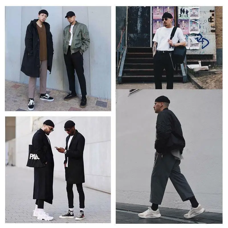 Мужская вязаная шапка с черепом Матросская манжетами облегающая в стиле ретро