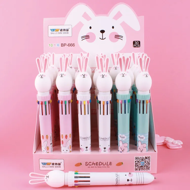 

30PCS/LOT Student Creative Stationery Silica Gel Rabbit Multi-colour Ball Pen 10-colour Ball Pen Cartoon Animal Multi-colour Pen