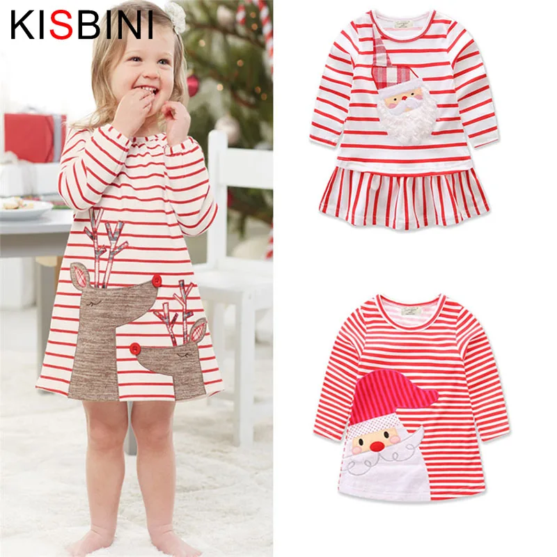 KISBINI/рождественское платье с длинными рукавами для девочек в полоску