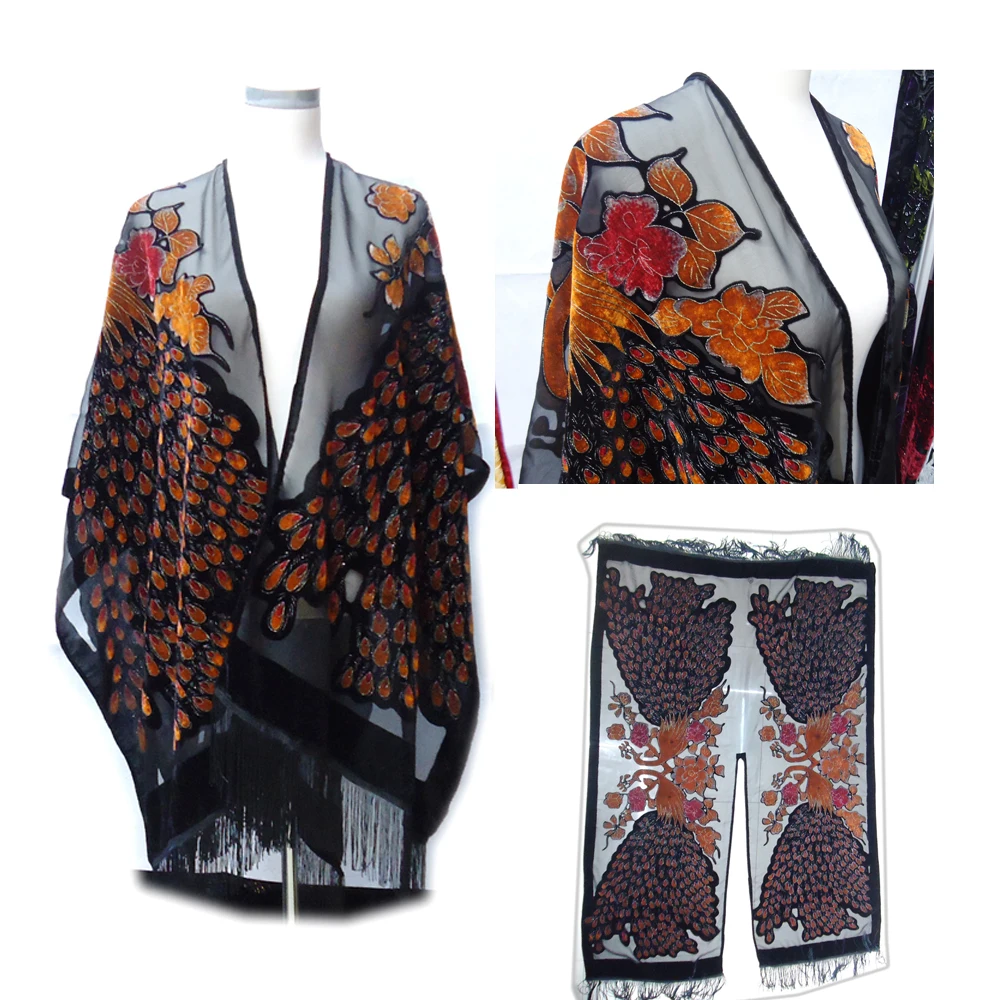 Бархатное пончо с павлином большой размер 155*100 см зимняя шаль Пашмина шарф для