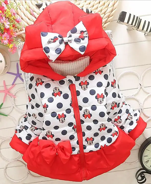 red НОВЫЕ куртки для девочек модная одежда с рисунком Минни Маус, пальто Зимняя теплая и Повседневная Верхняя одежда для маленьких девочек возрастом от 1 года до 5 лет, детские куртки - Цвет: red