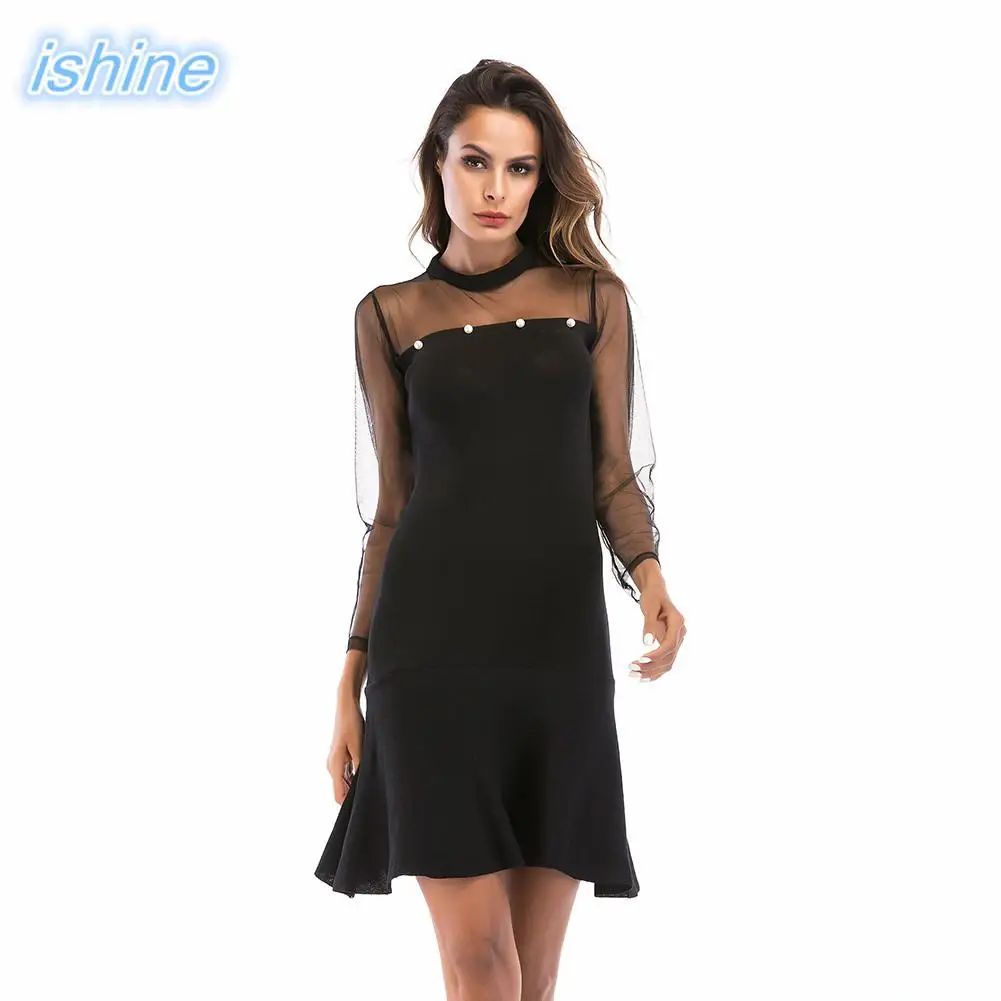 Черное жемчужное платье с отделкой бисером из виноградной лозы Сетчатое