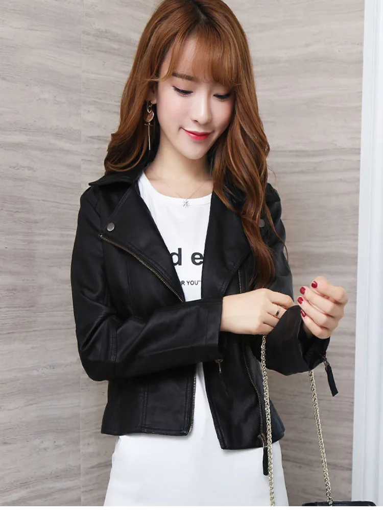 Женская Короткая кожаная куртка Корейская винтажная Байкерская розовая из