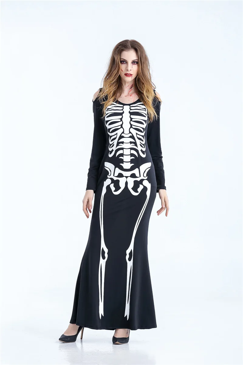 2017 хэллоуин костюм Скелета призрак dress труп женщины Dress Ночь DS сценические