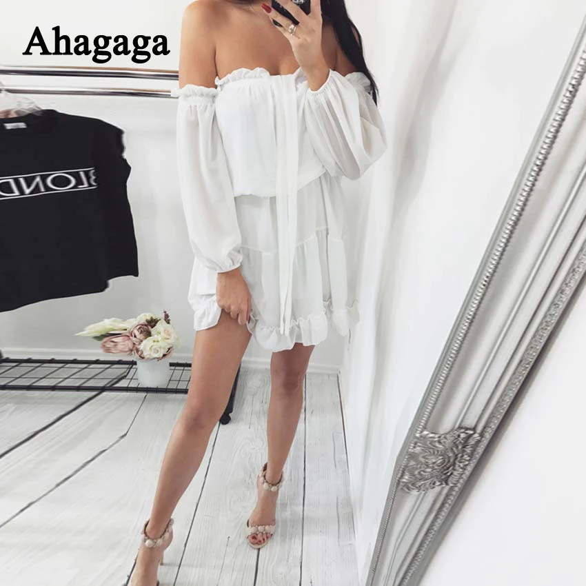 Женское шифоновое платье Ahagaga однотонное Клубное с белым бантом и вырезом