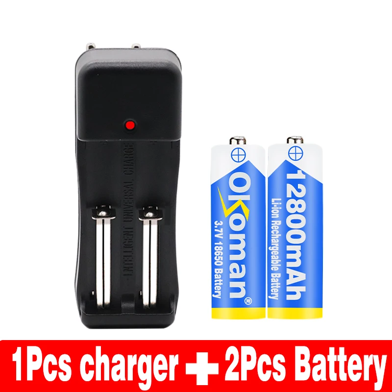 Черный 18650 аккумулятор 3,7 V 12800 mAh перезаряжаемый литий-ионный аккумулятор с зарядным устройством для светодиодный фонарик аккумулятор для электронной игрушки+ зарядное устройство - Цвет: Черный