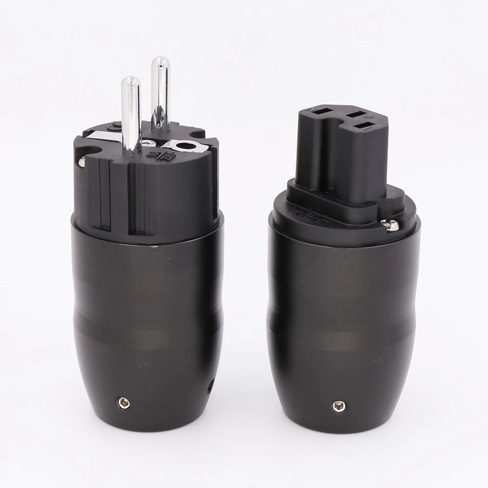 

Black aluminium Rhodium Plated hifi IEC female Connector EU Schuko Power Plug for DIY power cable extension adapter