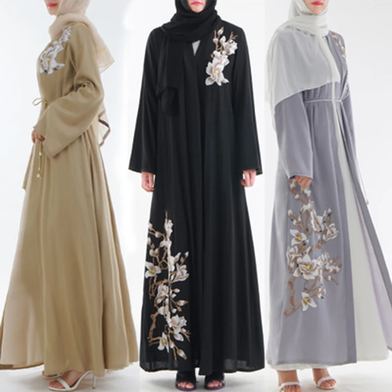 Женское мусульманское платье с вышивкой Abaya длинное черное для выпускного вечера