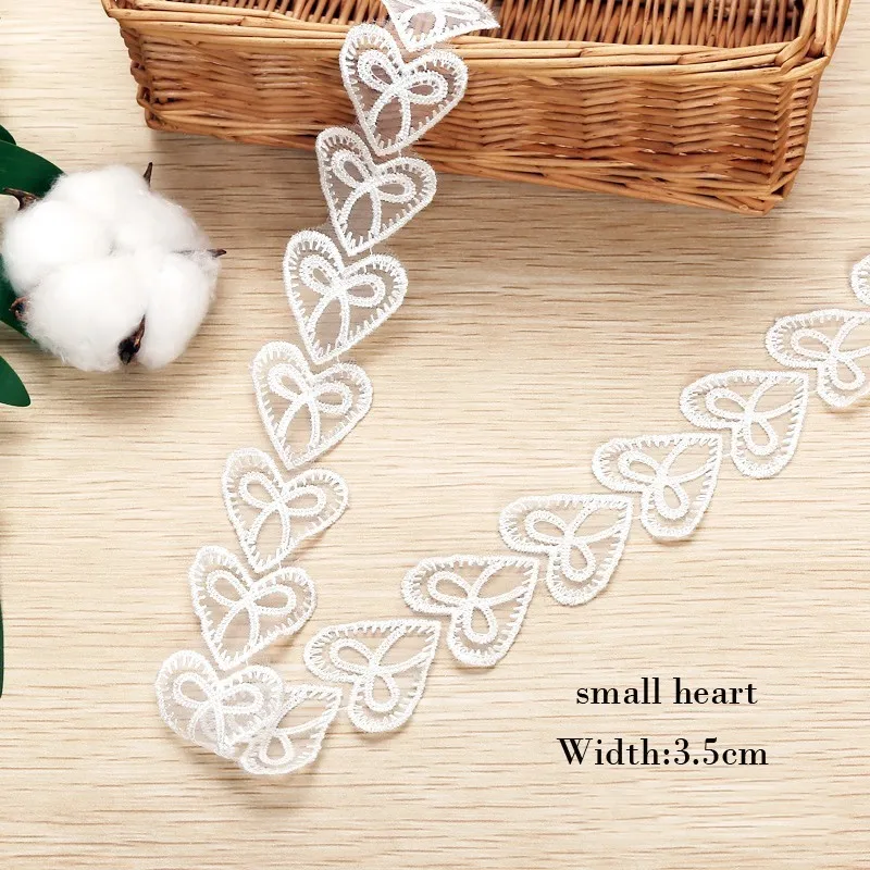 small heart 3.5cm Кружевная отделка края вышивка сердце бабочка diy белый для детской одежды аксессуары 1 ярд/партия - Цвет: small heart 3.5cm