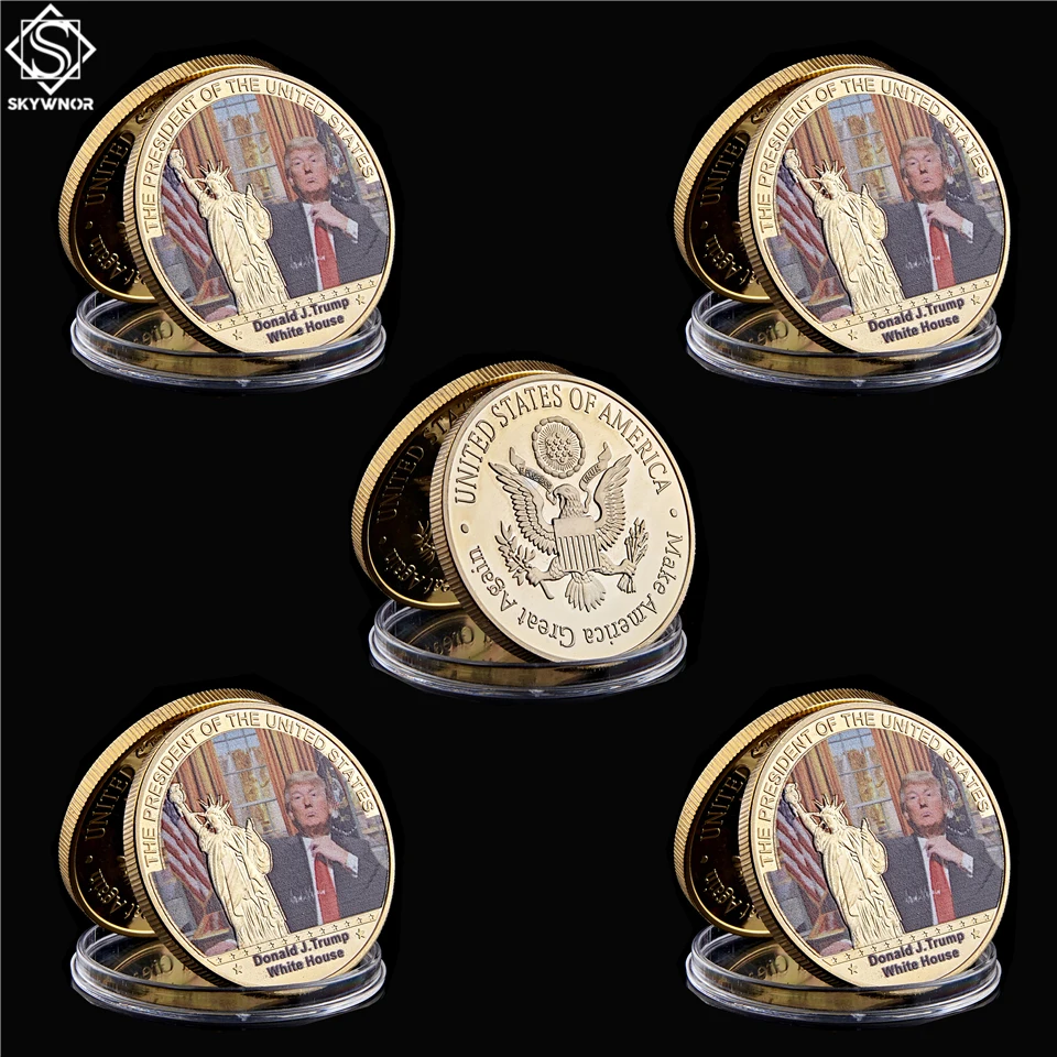 45 президент США Дональд Дж. Трамп с Белым домом коллекция золотых/серебряных