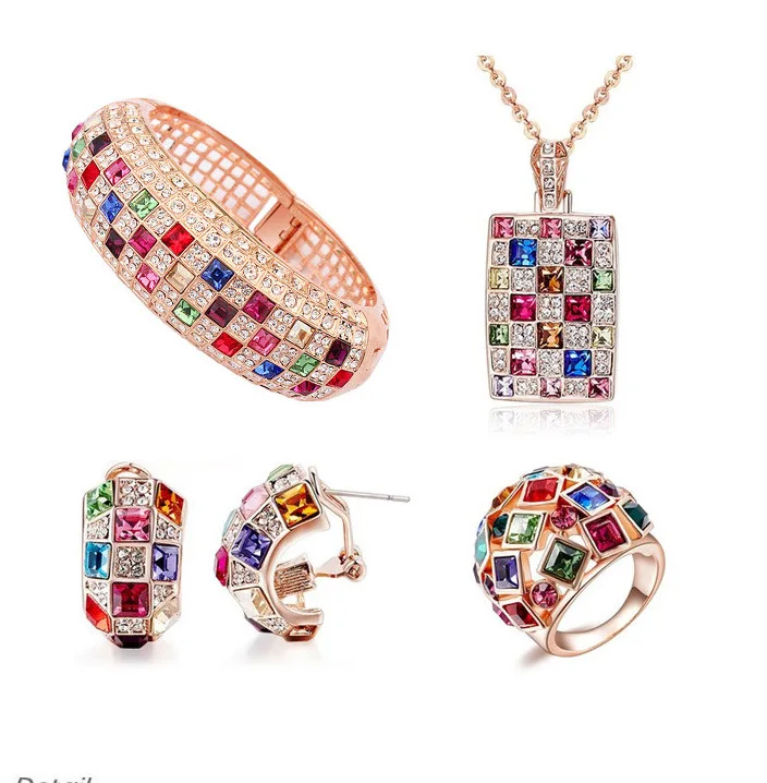 Роскошные Кристаллы от Swarovski свадебные комплекты ювелирных изделий свадебное украшенное ожерелье наборы Дубай золотого цвета Ювелирные наборы Рождественский подарок