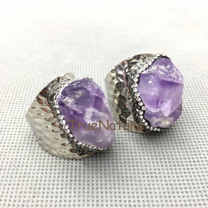 Vintage Arrow Ring Silver Electroplated Heavy Standard Size Druzy Amethysts Charm Micro Pave Zircon In 22*30 mm RM4661 | Украшения и