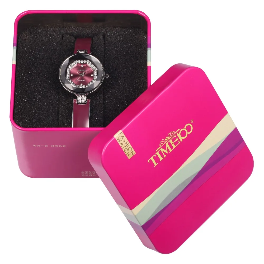 Time100 фиолетовый женские часы браслет нержавеющая сталь резка алмаз зеркало