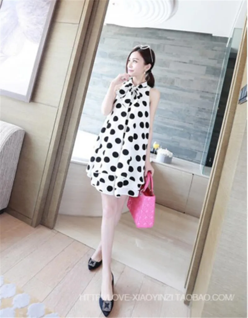 

New Maternity Summer New Chiffon Sleeveless Dot Knee Dress for Pregnant Women Nursing Maternity Dresses Hot