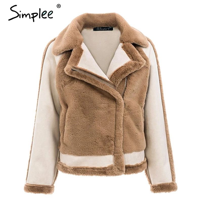Simplee Elegant faux fur coat Women Autumn winter warm soft zipper fur jacket Female plush overcoat casual outwear - Цвет: Coffee