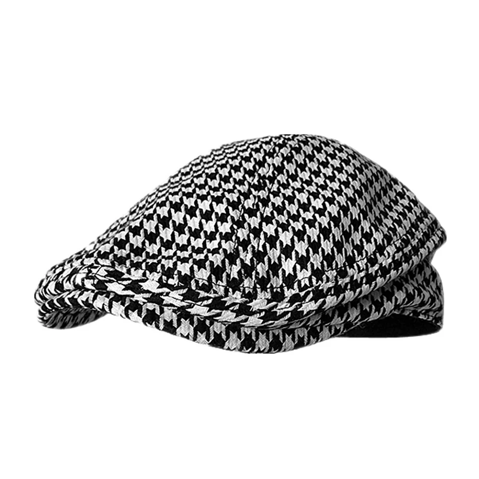 Grey Hounstooth SHOWERSMILE, повседневная мужская кепка, летняя, льняная, берет, шапка, мужская, в клетку, серая, гусиная лапка, дышащая Кепка, s бренд, Duckbill, кепки для езды - Цвет: Grey Hounstooth
