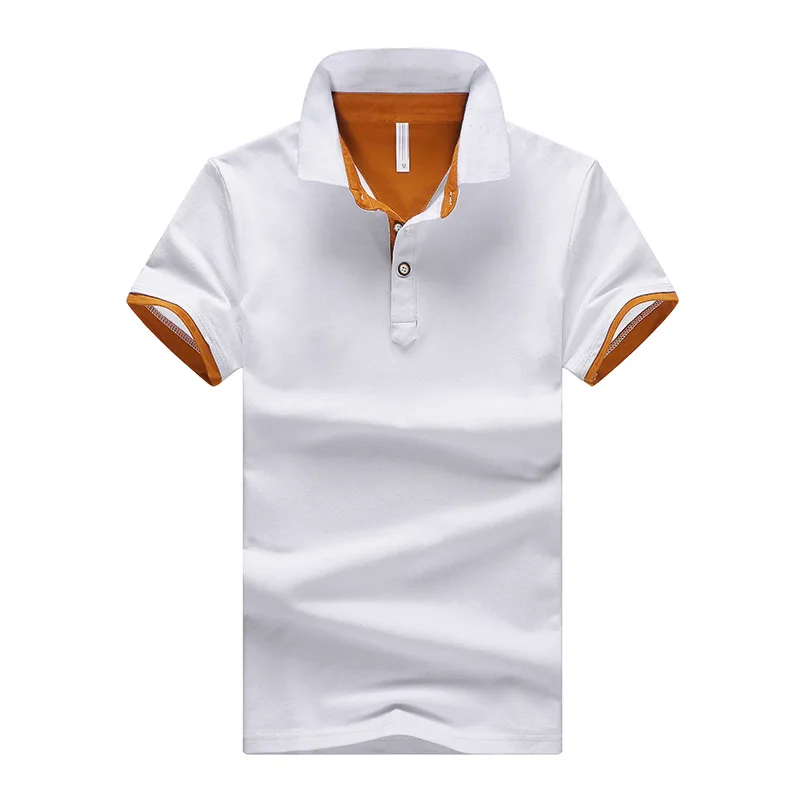 FGKKS, мужская рубашка s Polo, брендовая, топ,, весна-лето, мужская, короткий рукав, облегающая, одноцветная, футболка, топ, Мужская рубашка поло, 10 цветов - Цвет: White orange