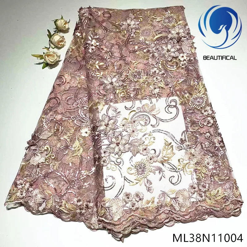 

BEAUTIFICAL french 3d lace 2019 bridal lace applique beads tulle embroidery flower lace fabric 3d nigerian ML38N110