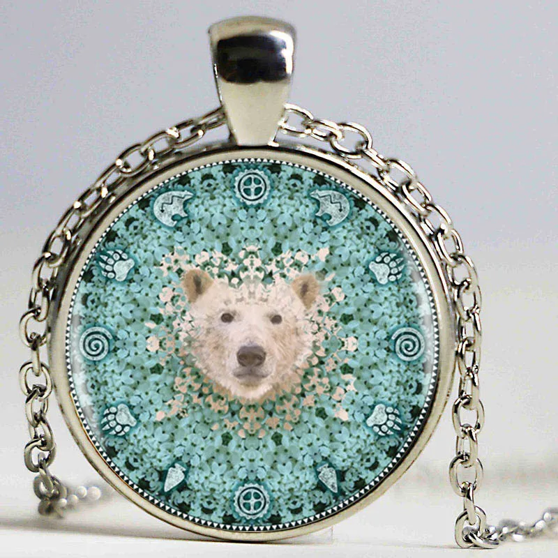 Bear Mandala Logo Pendant Necklace Flower Art Silver Chain Vintage Women Jewelry | Украшения и аксессуары