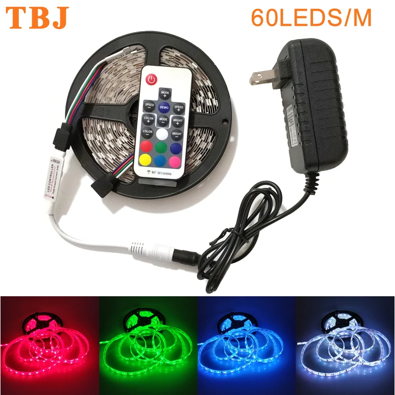 

5050 SMD 5M 300LED RGB LED Flexible Strip Light Set with RF Remote Controller and DC12V Power Supply